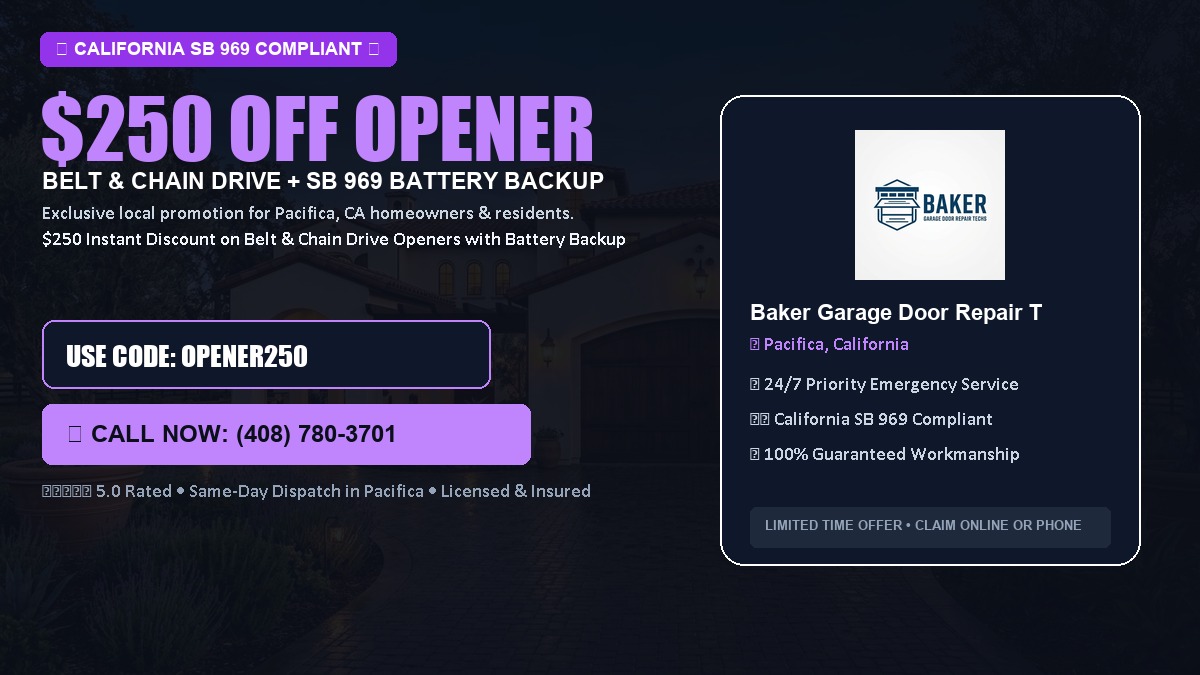 $250 OFF Smart Garage Door Opener Installation (Belt & Chain Drive with California SB 969 Battery Backup) in Pacifica, CA