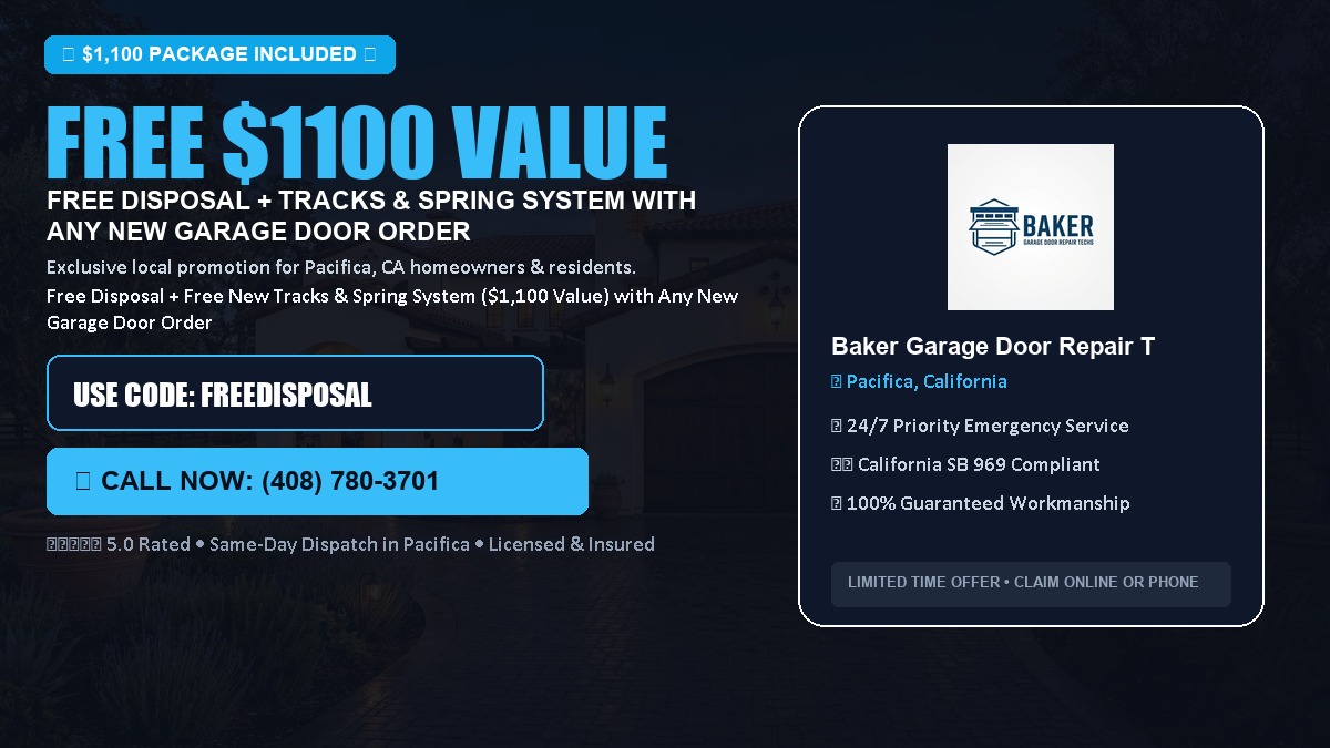 Free Disposal + Free New Tracks & Spring System with Any New Garage Door Order ($1100 Value) in Pacifica, CA